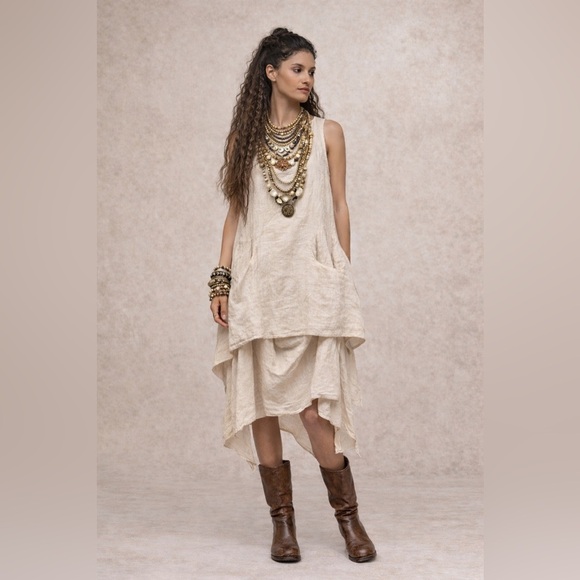 Dresses & Skirts - Italian artisanal asymmetrical layered 100% linen dress